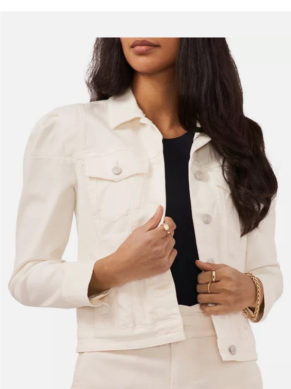 1.State white denim jacket with puff sleeve detail size XS